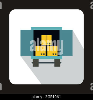 LKW beladen mit Boxen Symbol, flachen Stil Stock Vektor