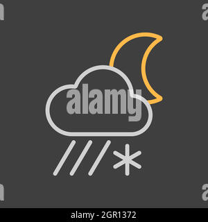 Regenwolke mit Schneemonssymbol auf dunklem Hintergrund. Wetterschild Stock Vektor