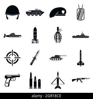 Militärische Symbole gesetzt, einfachen Stil Stock Vektor