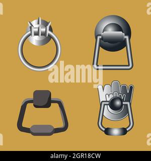 Schloss Türgriffe aus Eisen Vektor in einer Vielzahl von Stil, isoliert auf braunem Hintergrund gesetzt Stock Vektor