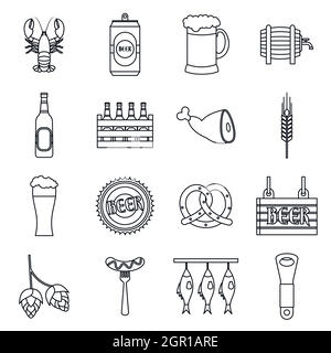 Bier-Symbole-Set, Umriss-Stil Stock Vektor