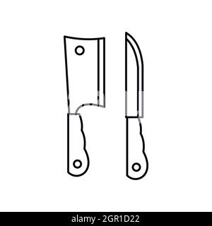 Küche Messer und Fleisch Messer Symbol, Umriss-Stil Stock Vektor
