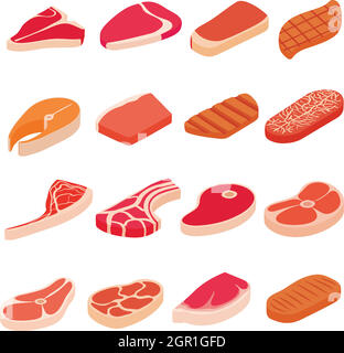 Steak-Icons set, cartoon-Stil Stock Vektor