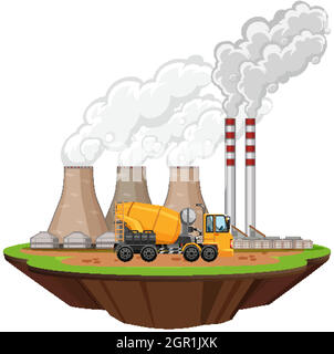 Szene mit Fabrikgebäuden und Zementmischer auf dem Gelände Stock Vektor