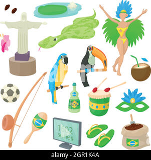 Brasilien-Icons set, cartoon-Stil Stock Vektor