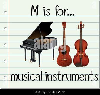Flashcard Buchstabe M ist für Musik Stock Vektor