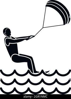 Mann nimmt Teil am Kitesurfen Symbol, einfachen Stil Stock Vektor