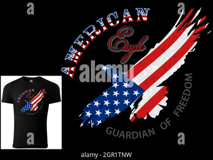 T-Shirt Design American Eagle auf schwarzem Hintergrund Stock Vektor