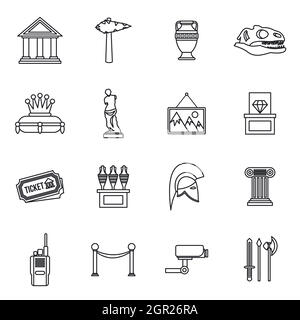 Museum Icons Set, Umriss-Stil Stock Vektor