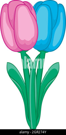 Zwei Tulpen Symbol im Cartoon-Stil Stock Vektor