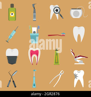 Dental Icons Set, flachen Stil Stock Vektor