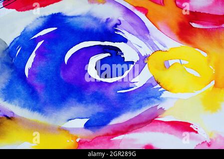 Abstrakte bunte Punkte gemalt von Anilin Aquarell. Stockfoto