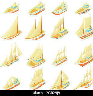 Segelschiff Symbole, Cartoon Stil Stock Vektor