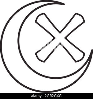 Kreuz und Halbmond Symbol, outline Style Stock Vektor