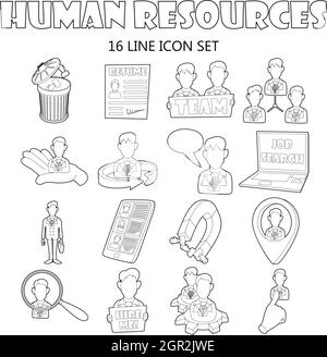 Human Resources Icons Set, Umriss-Stil Stock Vektor