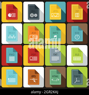 Datei-Format-Icons inmitten einer flachen Stil Stock Vektor