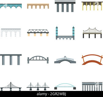 Brücke Icons Set, flachen Stil Stock Vektor