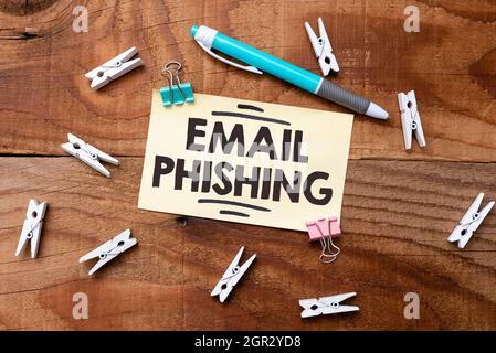 Text mit Inspiration E-Mail Phishing. Business Schaufenster E-Mails, die auf Websites, die Malware verbreiten können bunte Perpective positive verlinken Stockfoto