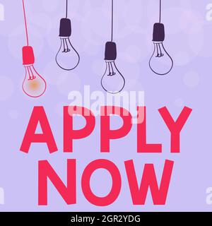 Handschriftentext Jetzt anwenden. Business-Schaufenster beantragen Sie etwas offiziell schriftlich oder durch Senden in Form Abstract verschiedene Ideen anzeigen Stockfoto