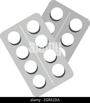 Runde Tabletten in Blisterpackungen Symbol flach Stil Stock Vektor