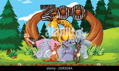 Zoo Tiere in der wilden Natur Hintergrund Stock Vektor