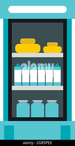 Kühlschrank mit Produkten im Store-Symbol Stock Vektor