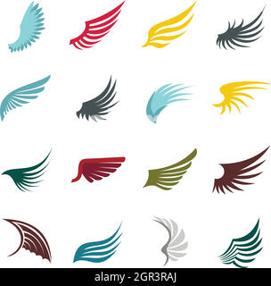 Flügel-Symbole festlegen, flache ctyle Stock Vektor