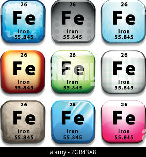 Eine Taste mit dem chemischen Element Eisen Stock Vektor