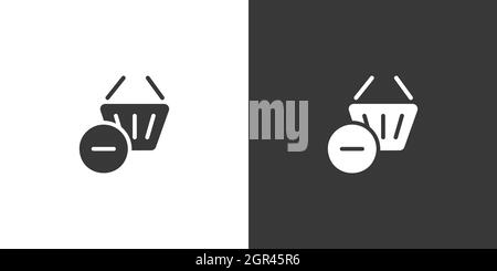Warenkorb. Produkt löschen. Isoliertes Symbol auf schwarzem und weißem Hintergrund. Commerce Glyphe Vektor Illustration Stock Vektor