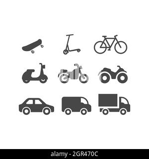 Vektorsymbole für Kraftfahrzeuge, Autos und Lastwagen Stock Vektor