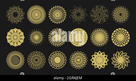 Eine Reihe von komplexen heiligen geometrischen Formen für die Erstellung von Logos, Hintergründen und Designkompositionen. Stock Vektor