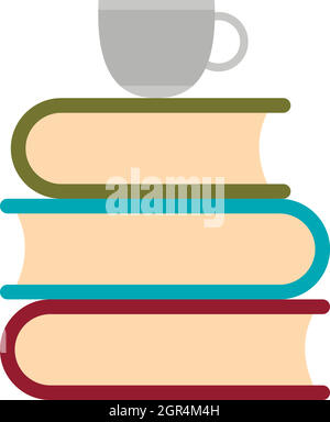 Bücher und eine Tasse Tee-Symbol, flachen Stil Stock Vektor