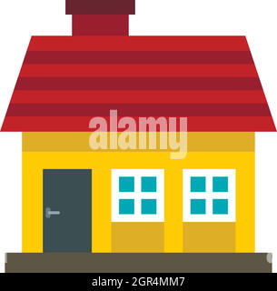 Kleines gelbes Haus mit rotem Dach Symbol Flat Style Stock Vektor