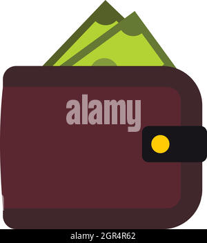 Braune Geldbörse mit Bargeld-Symbol, flachen Stil Stock Vektor