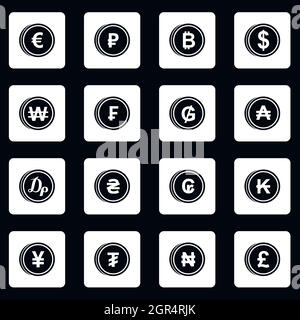 Währung aus verschiedenen Ländern Icons set Stock Vektor