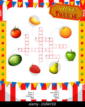 Word Puzzle-Spiel Vorlage mit Früchten Stock Vektor