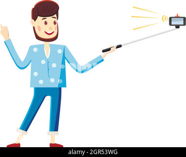 Mann, selfie mit einem Stock Symbol, Cartoon Stil Stock Vektor