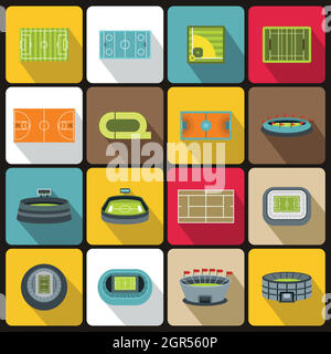 Sport Stadion Icons set, flach Stil Stock Vektor