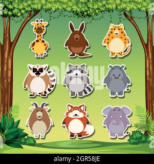 Set Tieraufkleber Stock Vektor