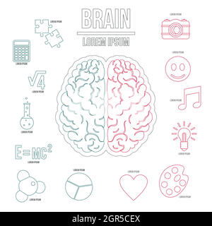Menschliche Gehirn Infografiken Satz, Umriss-Stil Stock Vektor