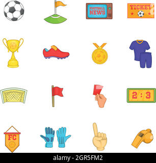 Fußball-Ikonen-Set, Cartoon-Stil Stock Vektor