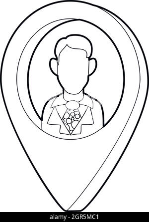 Kartenzeiger mit Geschäftsmann Symbol, outline Style Stock Vektor