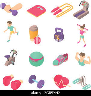 Fitness Icons Set, isometrischen 3d Stil Stock Vektor