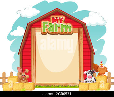 Bordvorlage Design mit vielen Nutztieren Stock Vektor