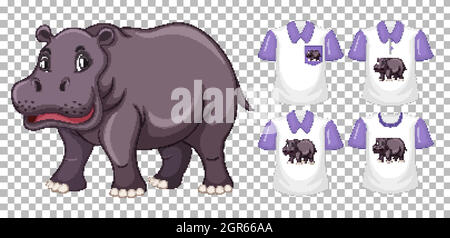 Set von verschiedenen Hemden mit Tier-Cartoon-Charakter isoliert auf transparentem Hintergrund Stock Vektor