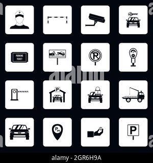 Parkplatz Icons Set, einfachen Stil Stock Vektor