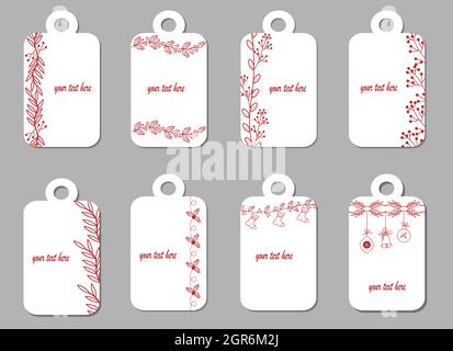 Set mit Tags für weihnachten. Gliederungszeichnung. Vektorgrafik Stock Vektor