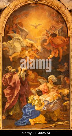 ROM, ITALIEN - 1. SEPTEMBER 2021: Das Gemälde Geburt des heiligen Johannes des Täufers in der Kirche Chiesa di Santa Maria in Campitelli von G. P. Gaulli Stockfoto