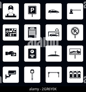 Parkplatz Icons Set, einfachen Stil Stock Vektor