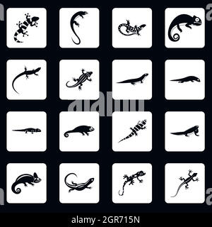 Amphibie Icons Set, einfachen Stil Stock Vektor